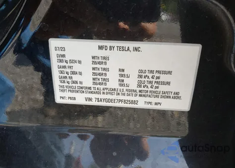 2023 Tesla Model Y Awd/Long Range Dual Motor All-Wheel Drive из США, поврежденный, VIN 7SAYGDEE7PF825882